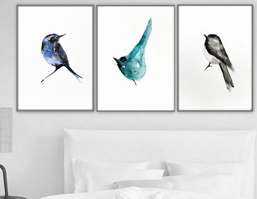 Set of 3 Bird Artworks. by Nadia Moniatis