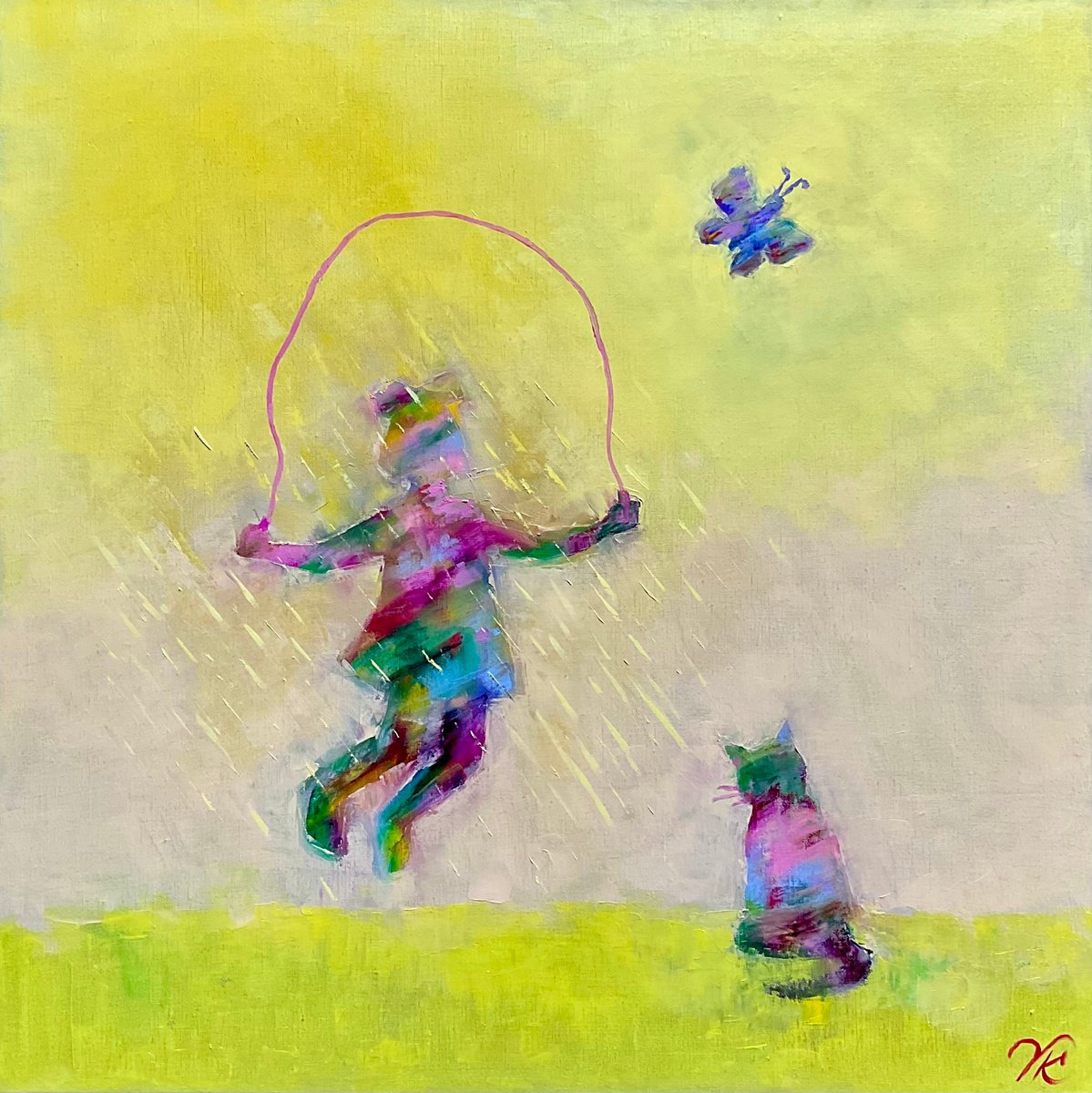 Organic Abstract Oil Painting By Vera Klimova, 31 X 31", Happy Child, Original Artwork