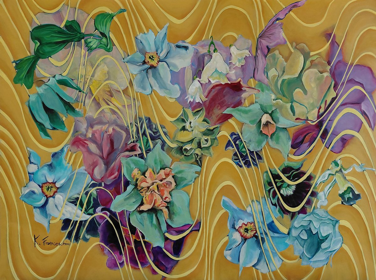 Organic Abstract Oil Painting By Karolina Franceschini, 55 X 43", Flow Ii, Original Artwork