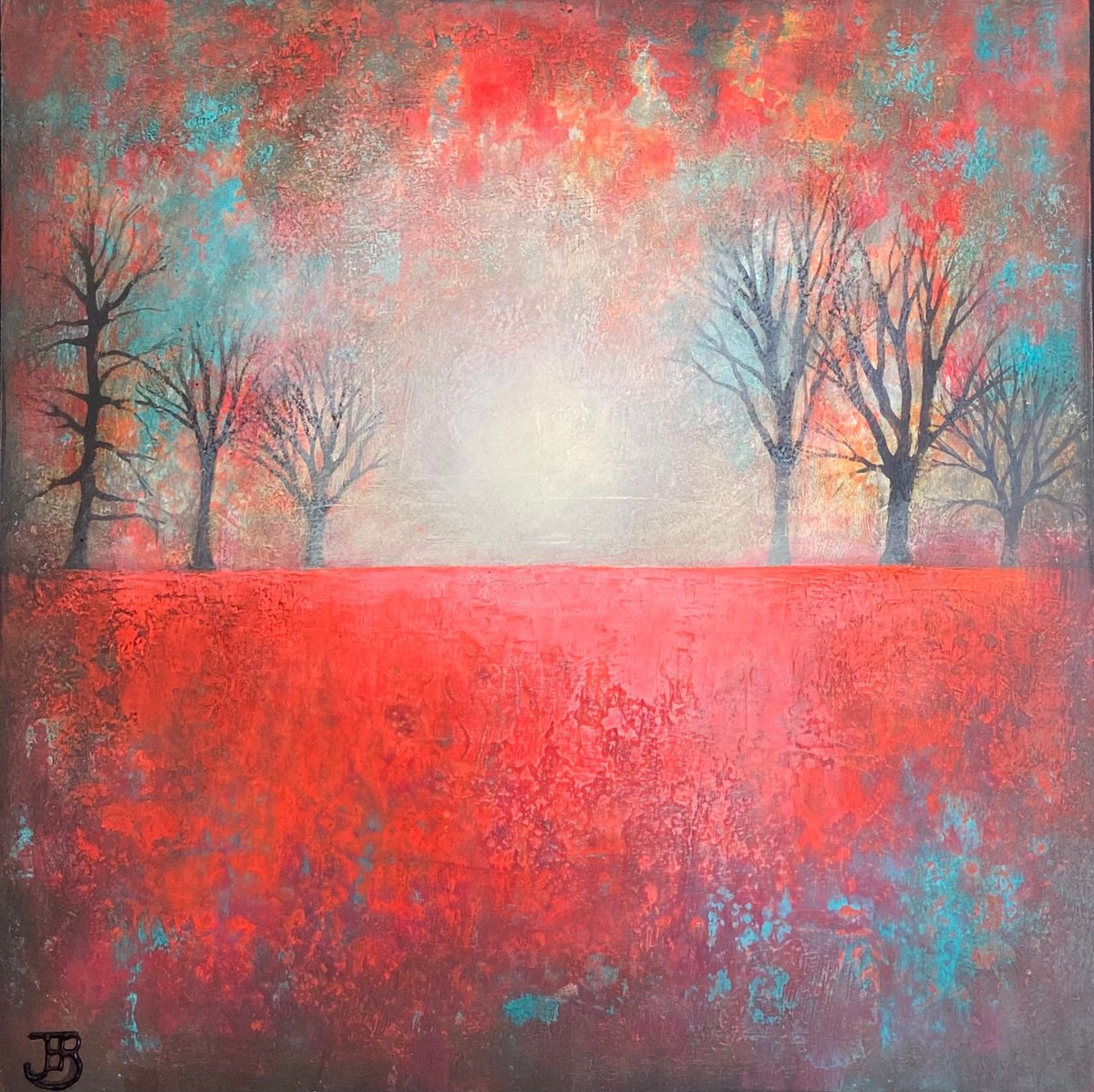 Expressive Landscape Acrylic Painting By Jo Starkey, 17 X 17, 