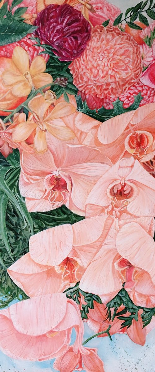 A LIFE TIME JOURNEY - Orchids, Oranges And Chrysanthemums by HSIN LIN
