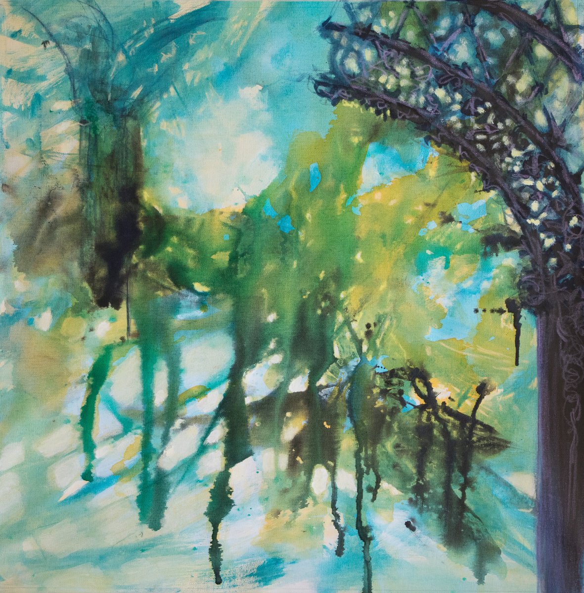 Expressive Cityscapes Acrylic Painting By Fabienne Monestier, 24 X 24, Jardin Des Tuileries, Original Artwork