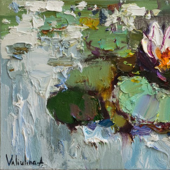 Pond flowers  Impasto Original Oil painting