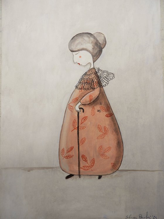 The old woman in pink dress