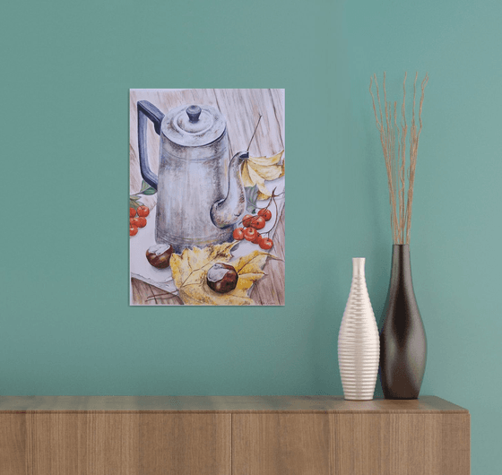 Still life with chestnut. Original artwork by Svetlana Vorobyeva