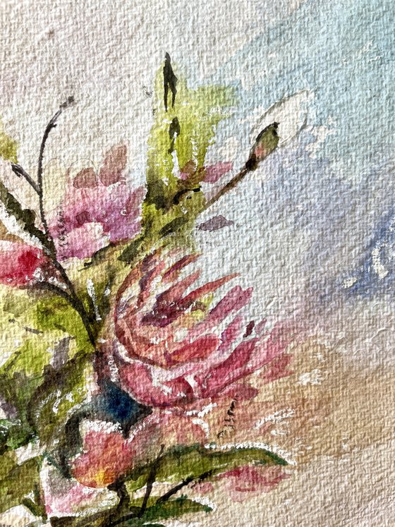 Peony Flower Vase - Watercolour study - Pooja Verma