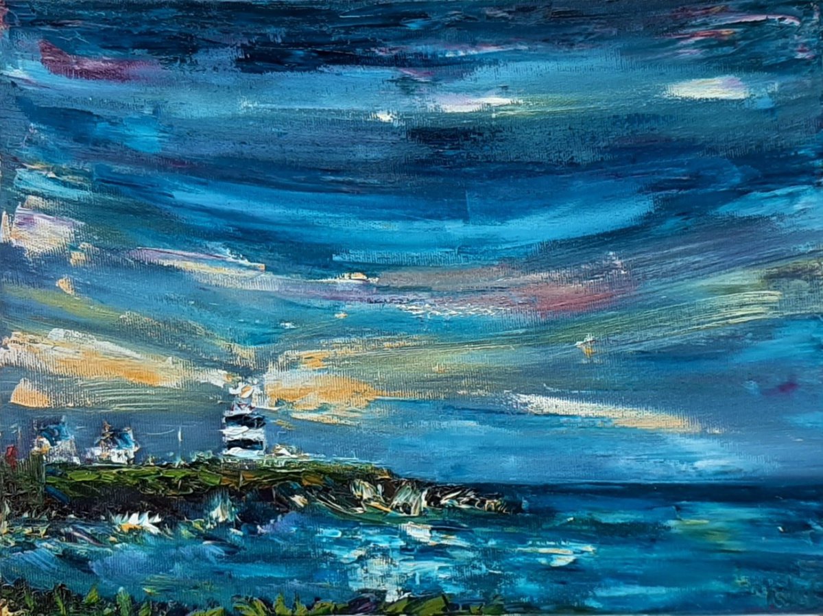 Twilight over the lights of Hook Head Lighthouse , Wexford Ireland by Niki Purcell - Irish Landscape Painting