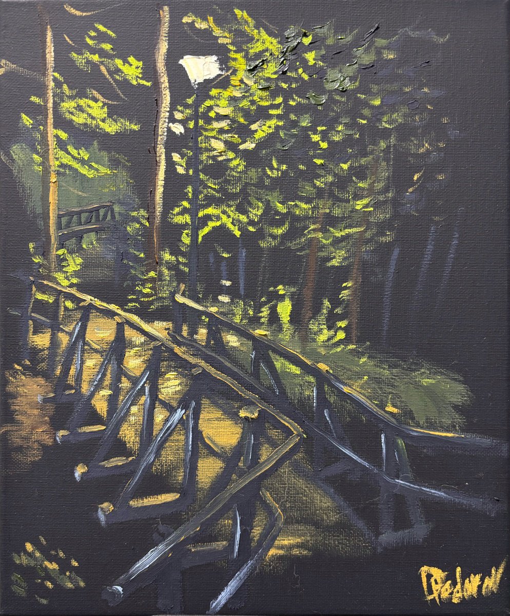 Midnight Over The Forest Bridge By Dmitry Fedorov, 9 X 12, Artwork For Sale On Artfinder