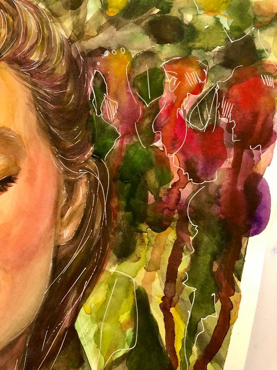 LUSH, Original Female Portrait Watercolor Painting