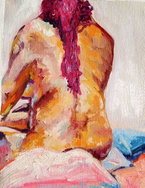 Nude study with Kool-Aid dyed hair by Sandi J. Ludescher