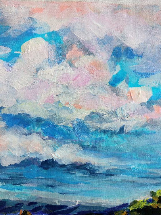 Sky and Clouds Summer landscape Original acrylic painting