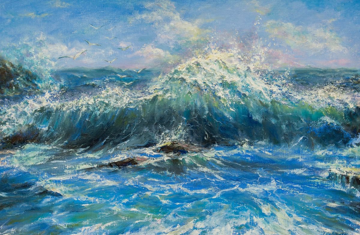 Impressionistic Landscape Oil Painting By Galyna Shevchencko, 35 X 24, The Storm, Original Artwork