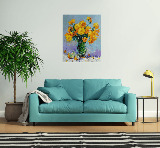 Still life - Yellow flowers (100x80cm, oil painting, palette knife)