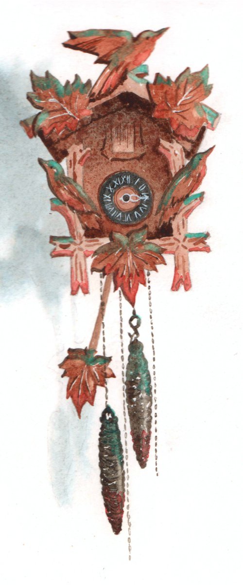 Cuckoo Clock Chimes - original watercolour by Alison Fennell