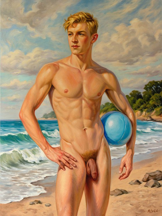SUMMER REVERIE (NUDE MAN ON THE BEACH)