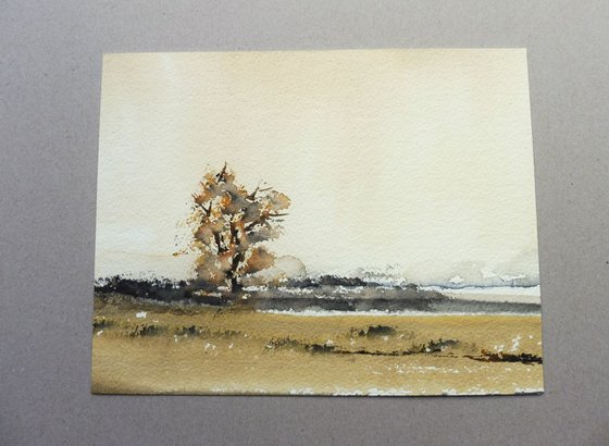 TREE WARWICKSHIRE LANDSCAPE. Original watercolour landscape painting.