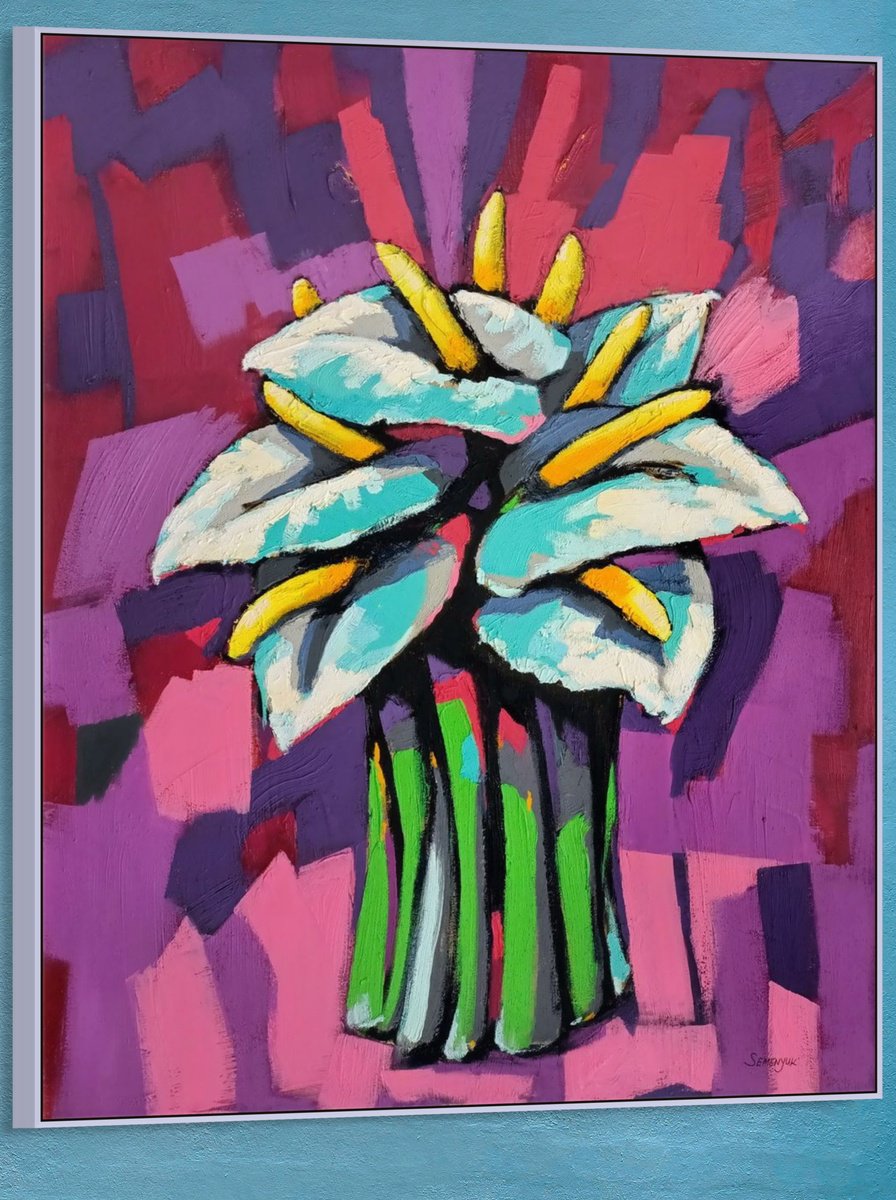 Exotic Flowers On Violet Background By Evgen Semenyuk, 30 X 35, Artwork For Sale On Artfinder