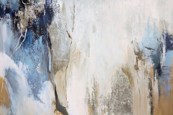 "Silver Avalanche" Abstract blue silver art