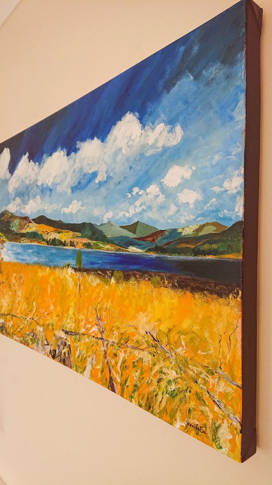 Clatteringshaws loch, Scotland landscape, Original abstract painting, Ready to hang by WanidaEm