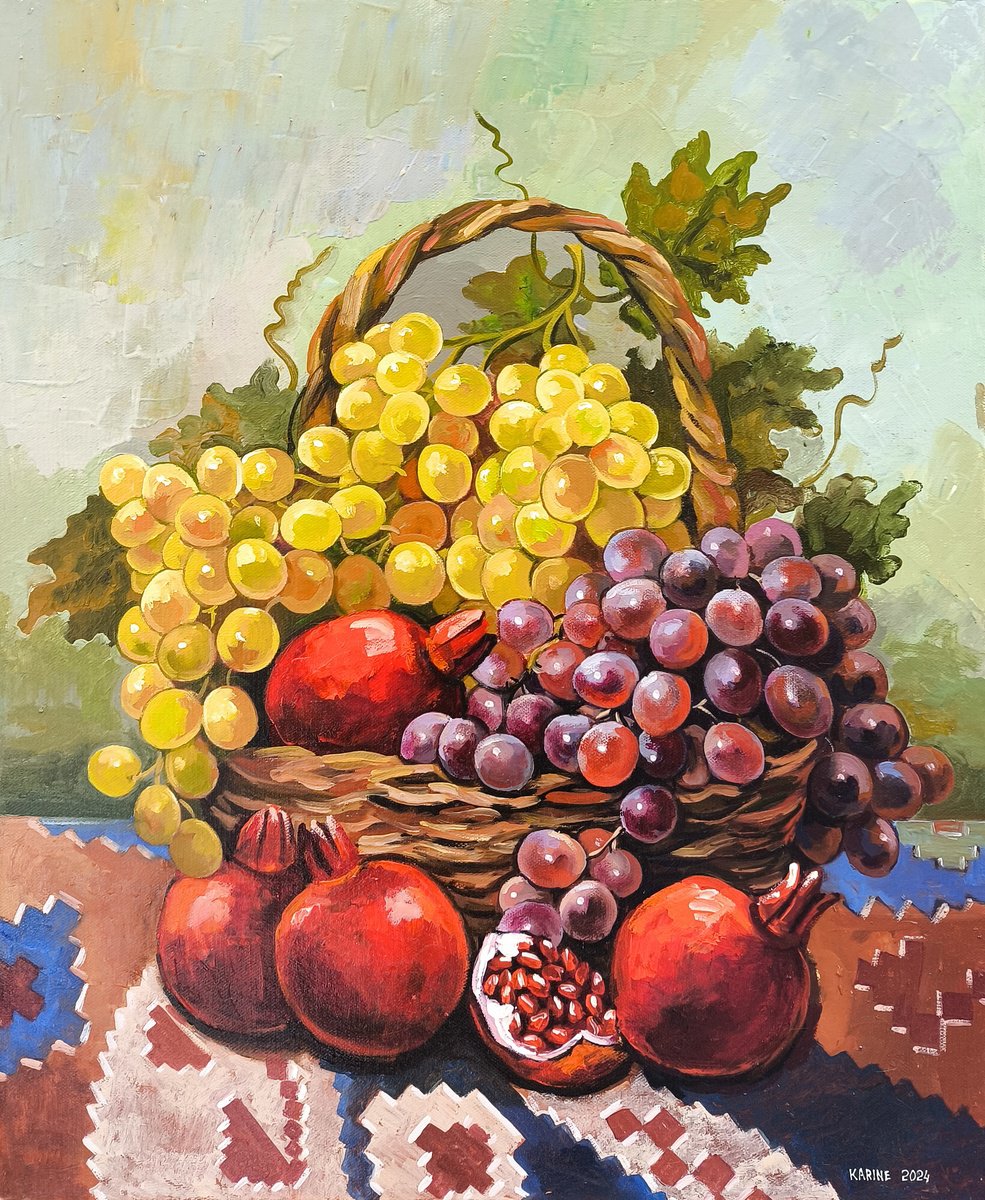 Photorealistic Still Life Oil Painting By Karine Harutyunyan, 20 X 24", Autumn Abundance, Original Artwork