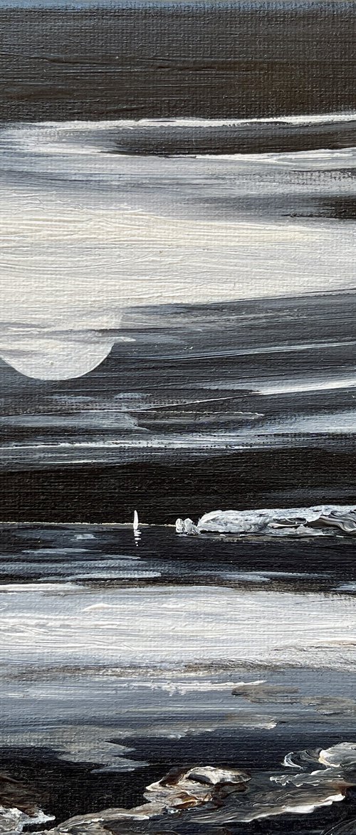 Black and White Seascape of Old Harry Rocks by Marja Brown