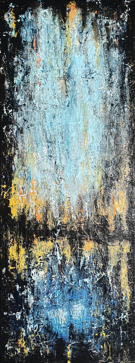 Abstract Painting By Misty Lady - M. Nierobisz, 12 X 31", Abstract In Blue, Original Artwork