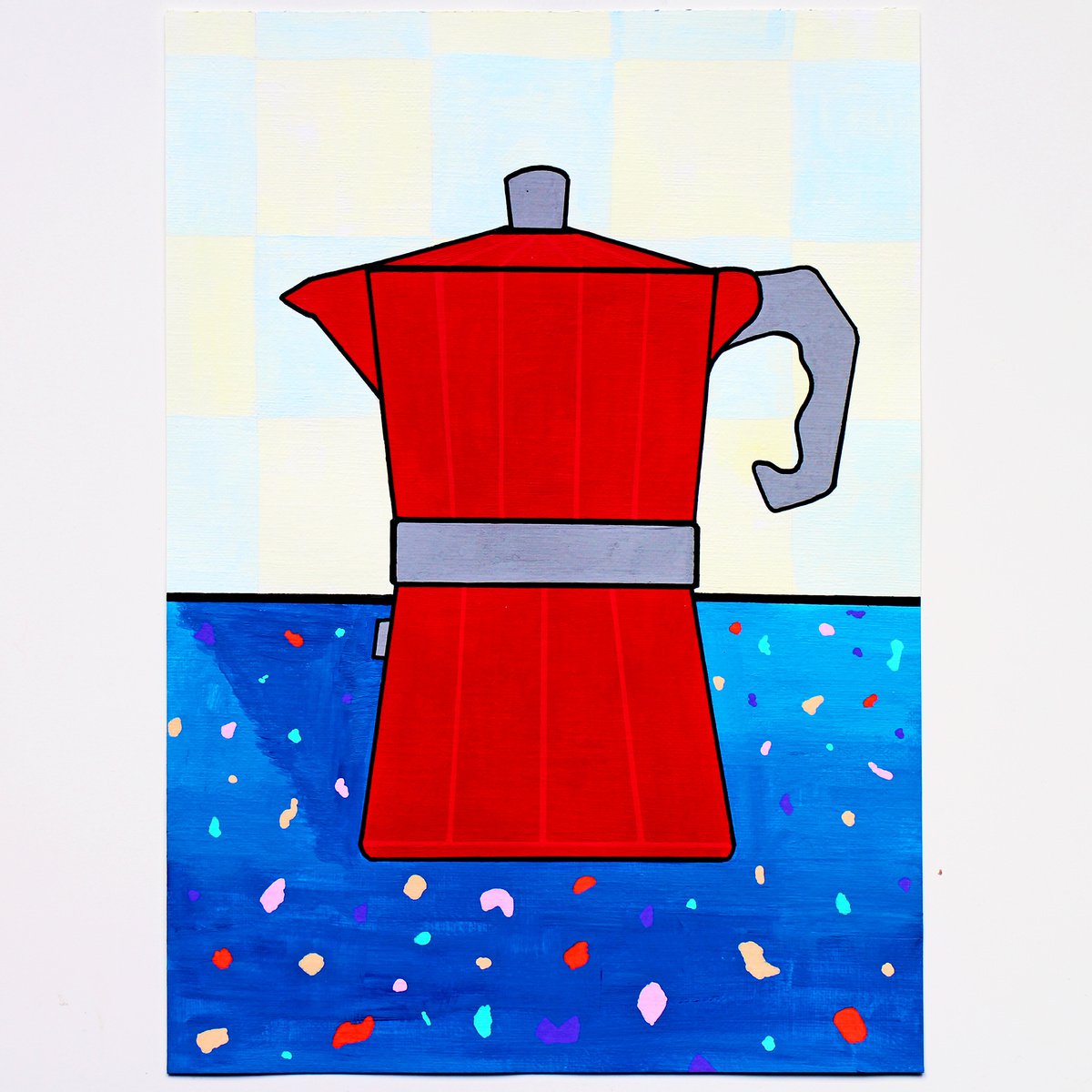 Coffee Pot In Terrazzo Kitchen Painting on A4 (Unframed) Paper by Ian Viggars