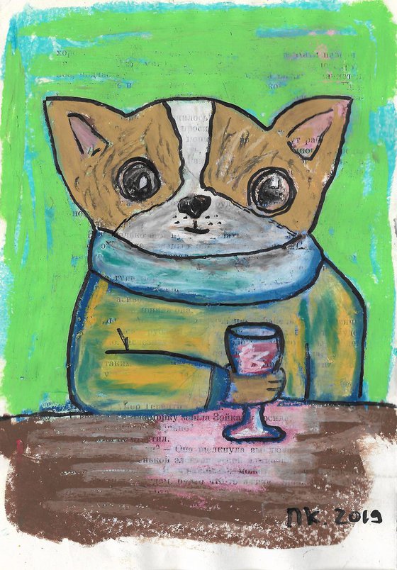 Little dog and wine