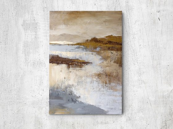 "Mountains" Abstract cream gold acrylic art