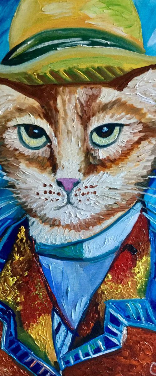 Serious Cat La Van Gogh by Olga Koval