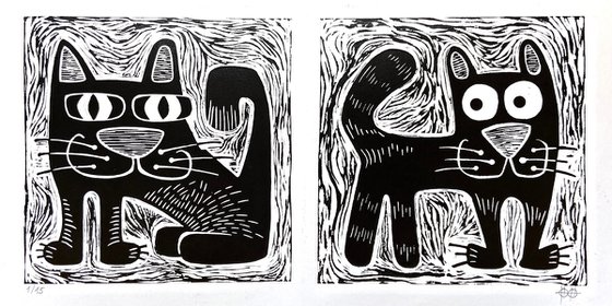 LinoCat diptych #2