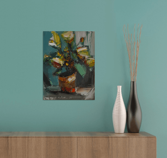 Abstract flowers (30x40cm, oil painting, palette knife)