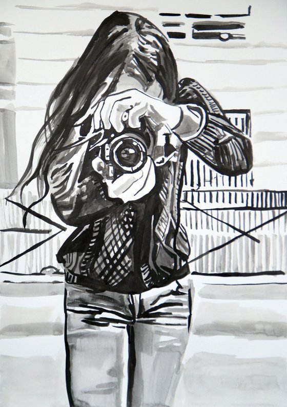 Girl with  camera   / 42 x 27.9 cm