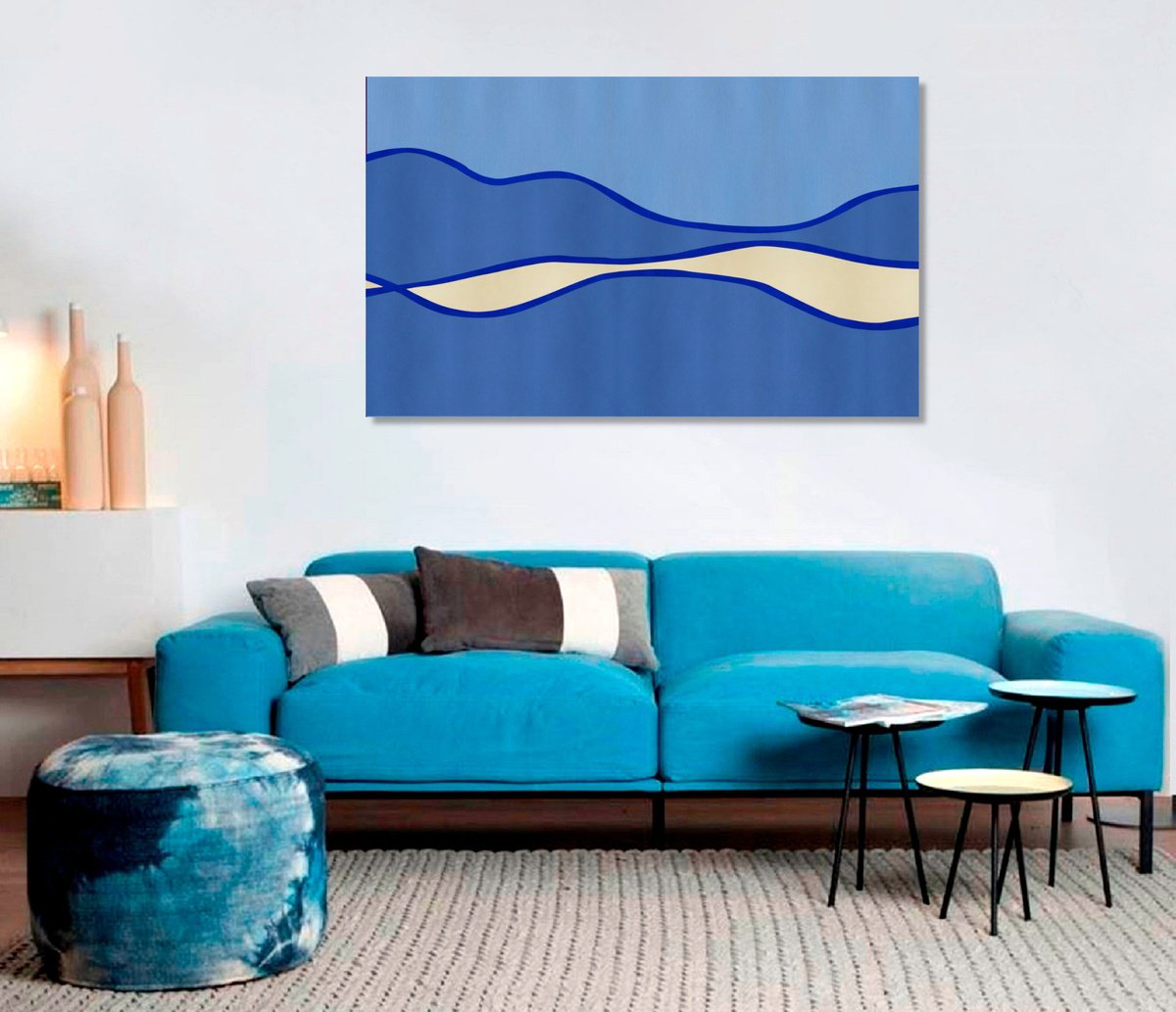 Abstract Landscape Acrylic Painting By Marina Krylova, 51 X 31", Modern Landscape #46, Original Artwork