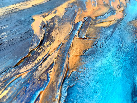 COMMISSIONED ARTWORK FOR M N-K - Blue Planet #2 - XL LARGE,  TEXTURED ABSTRACT ART – EXPRESSIONS OF ENERGY AND LIGHT. READY TO HANG!