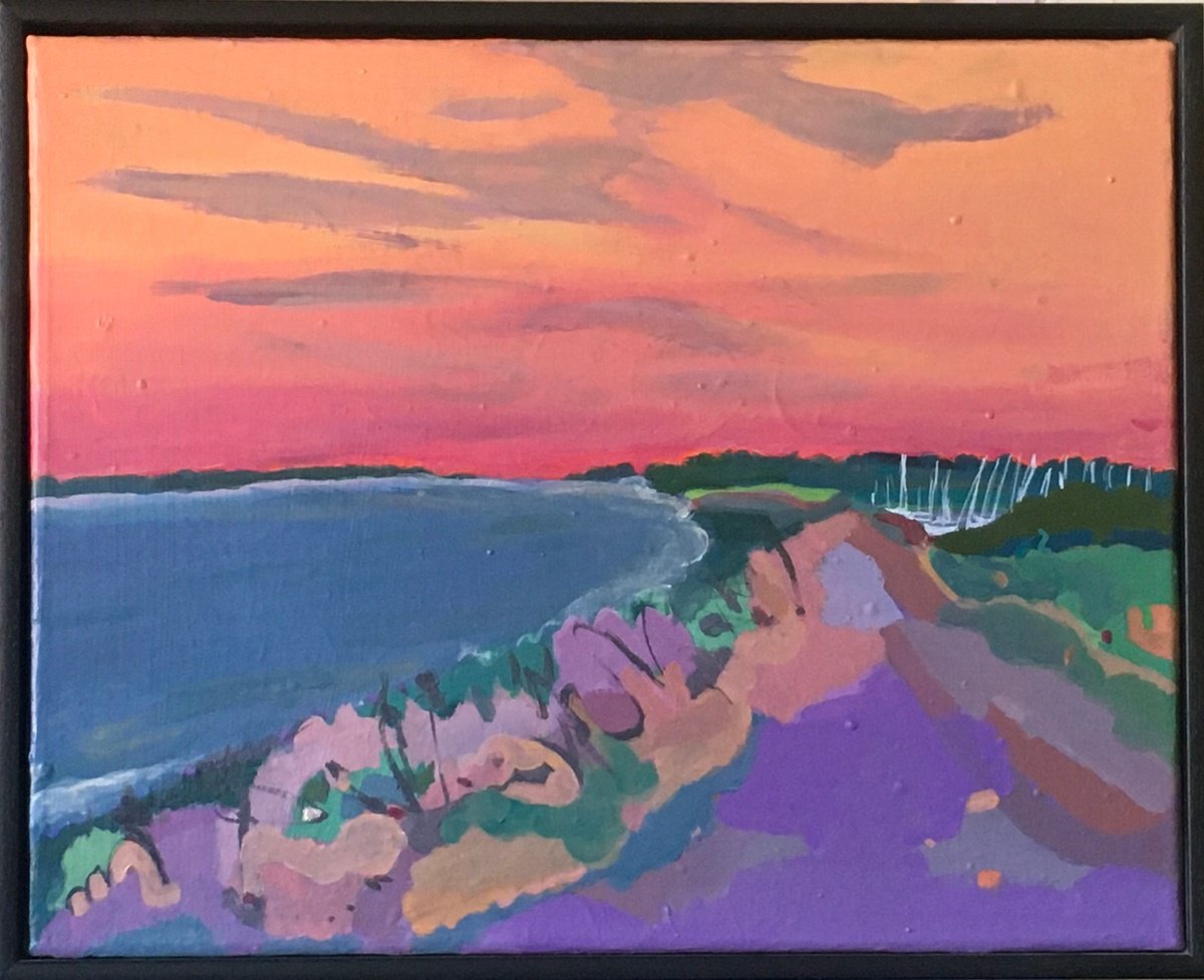 Impressionistic Landscape Acrylic Painting By Chihiro Kinjo, 21 X 17, At Marina, Levington, Original Artwork