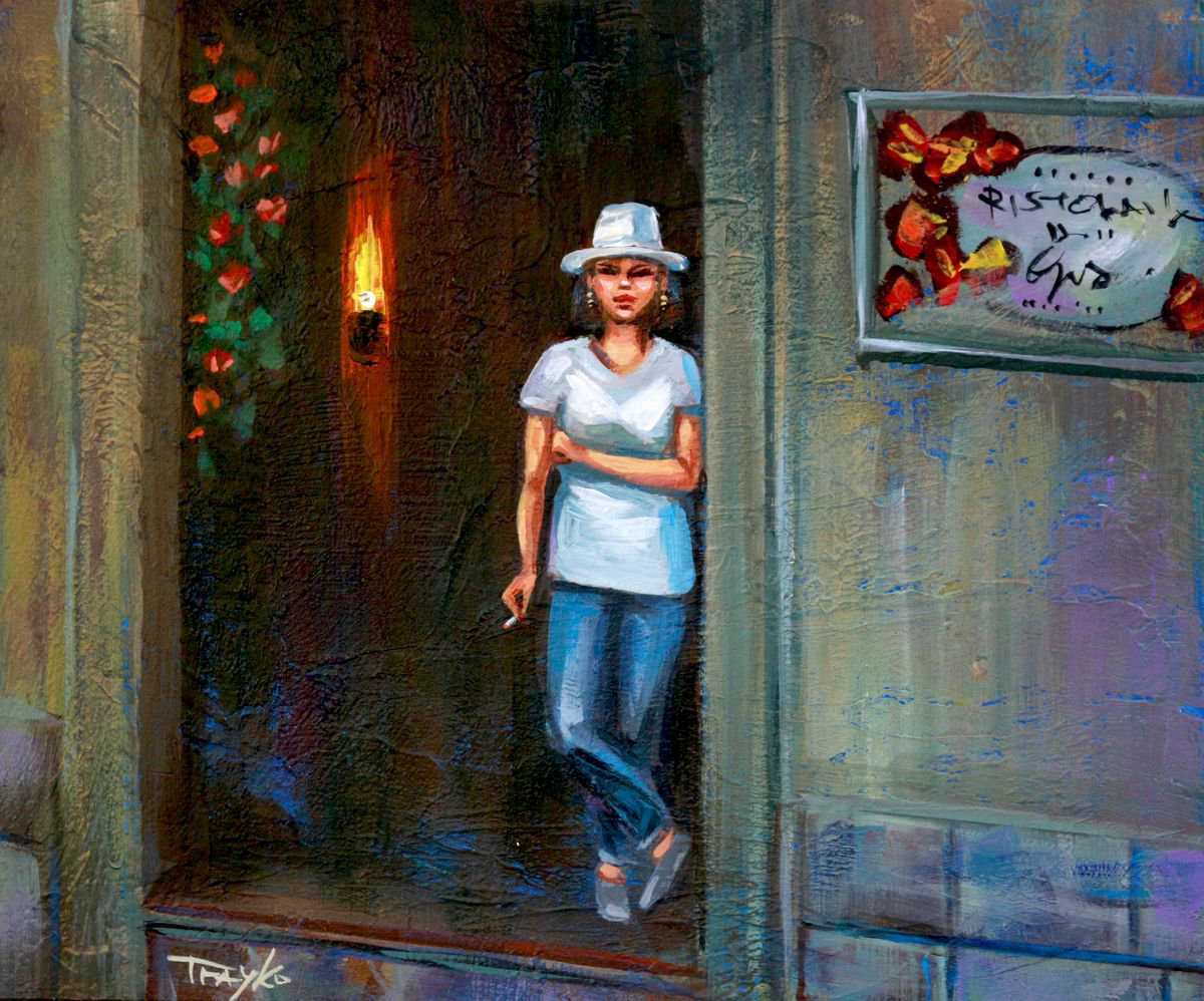 Impressionistic Portrait Acrylic Painting By Trayko Popov, 12 X 10", Wine In Sicilia, Original Artwork