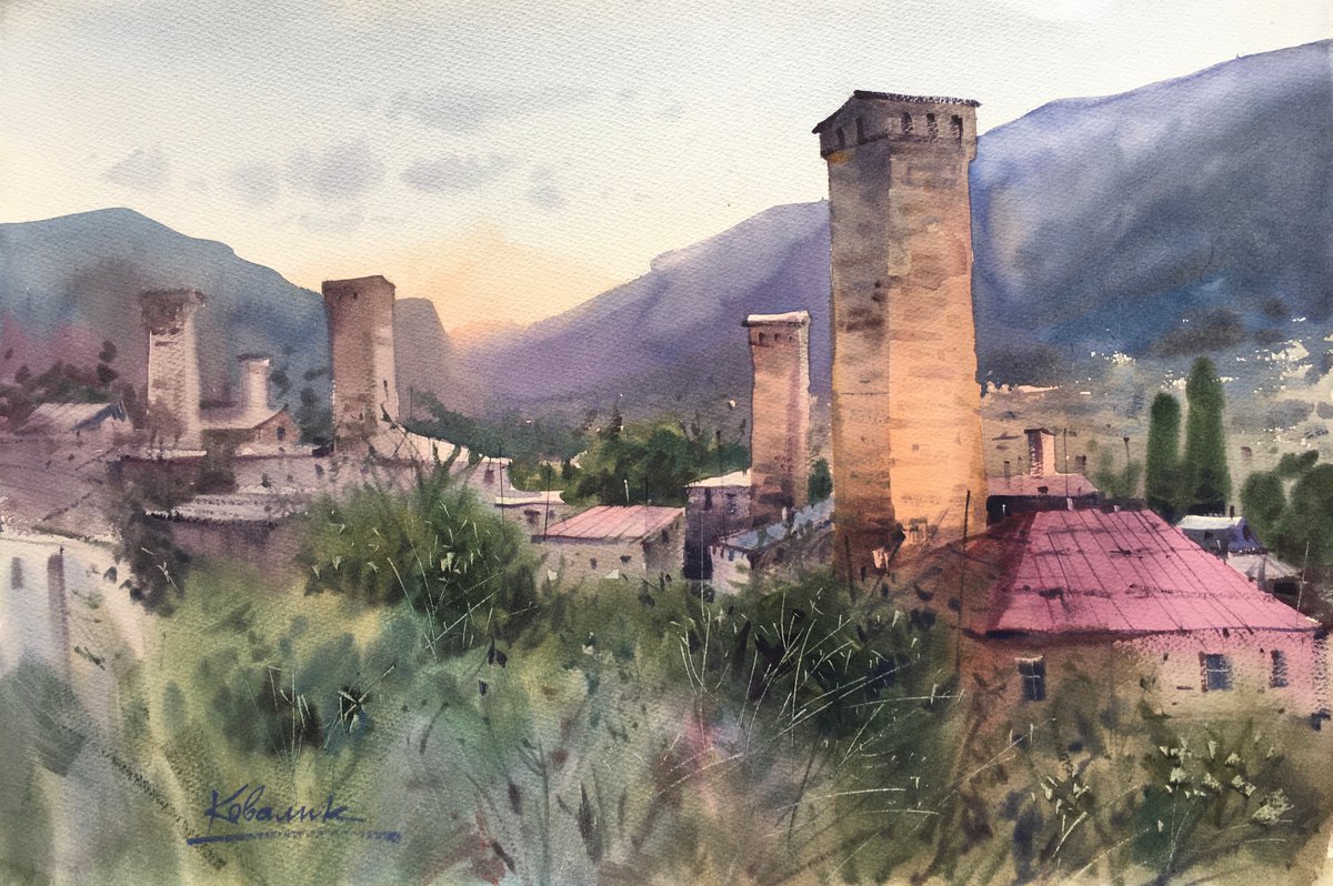 Impressionistic Landscape Watercolour By Andrii Kovalyk, 22 X 15, Svaneti, Original Artwork