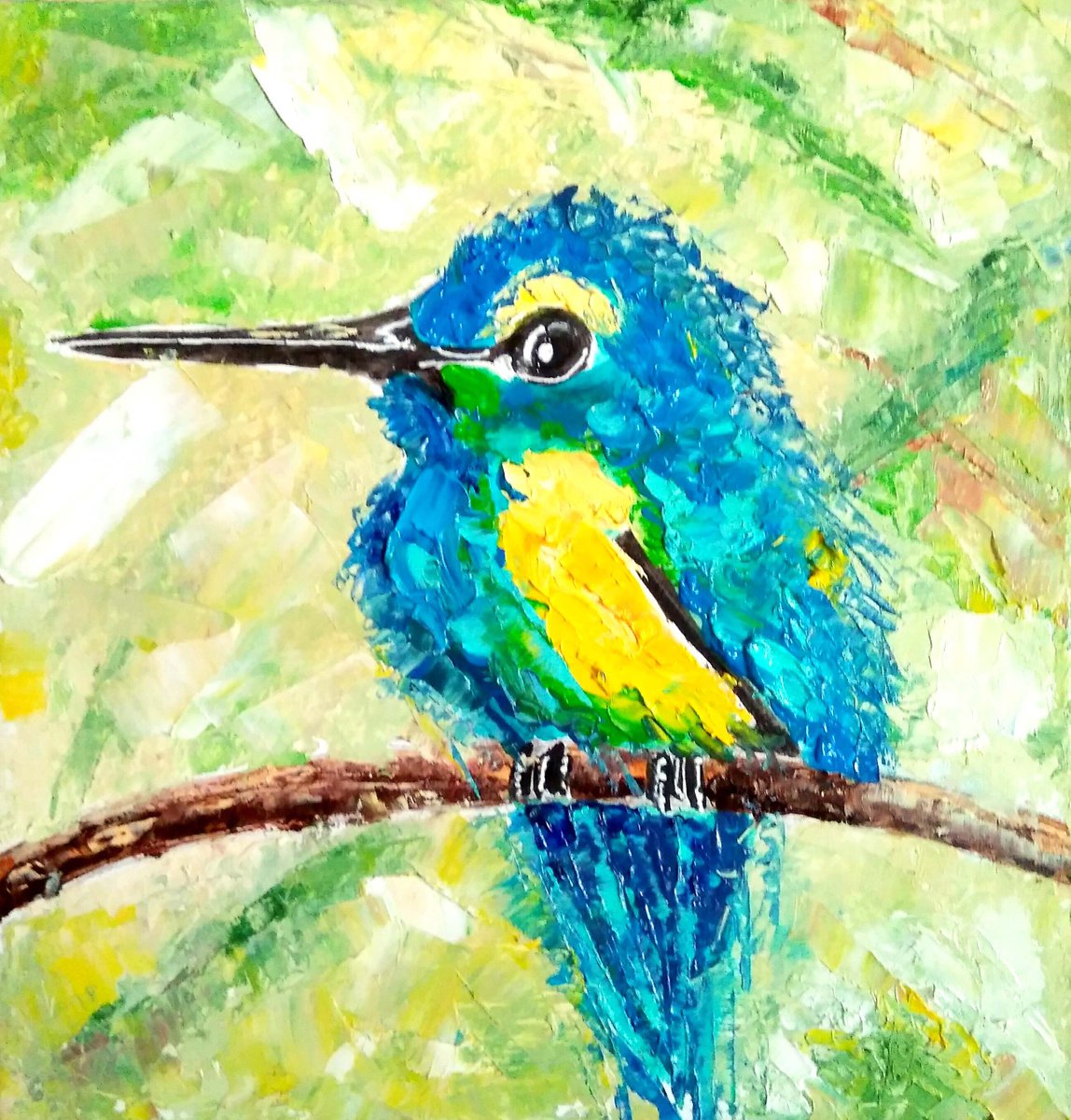 Hummingbird Painting Original Art Bird Artwork Mini Wall Art by Yulia Berseneva