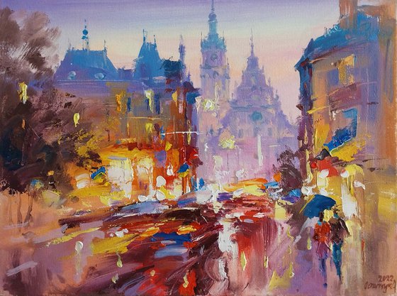 Evening city lights  (Lviv Market Square)