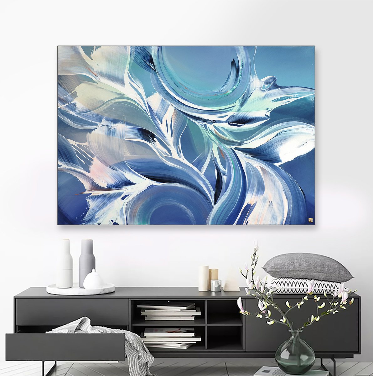 Abstract Acrylic Painting By Novi Lim, 48 X 35", Carry Me On The Waves I, Original Artwork