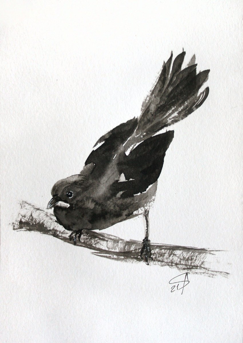 Bird IV. Ink /  From my a series of mini works BIRDS /  ORIGINAL PAINTING by Salana Art Gallery
