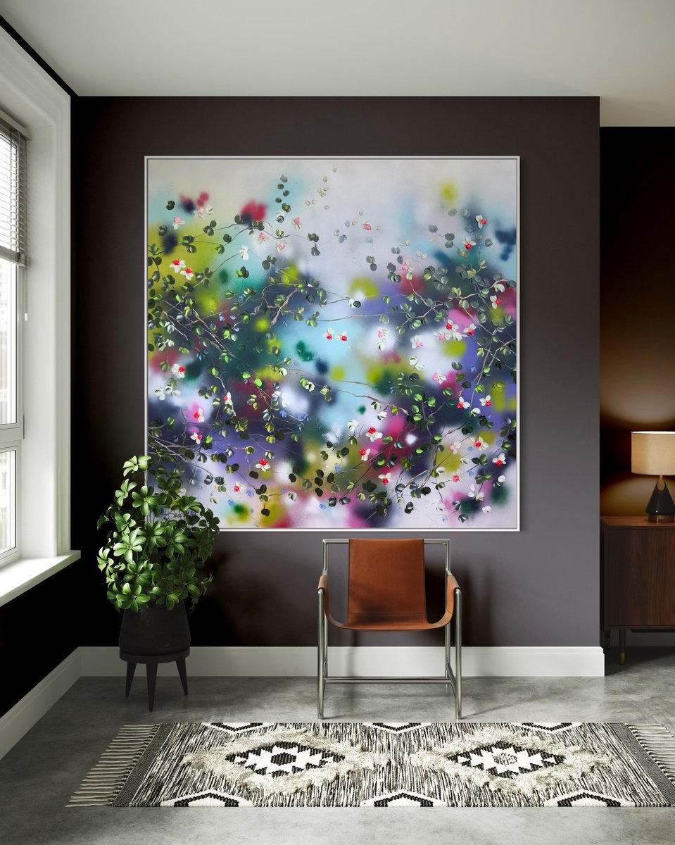 Expressive Abstract Acrylic Painting By Anastassia Skopp, 57 X 57, Sunny Summer Vibes, Original Artwork