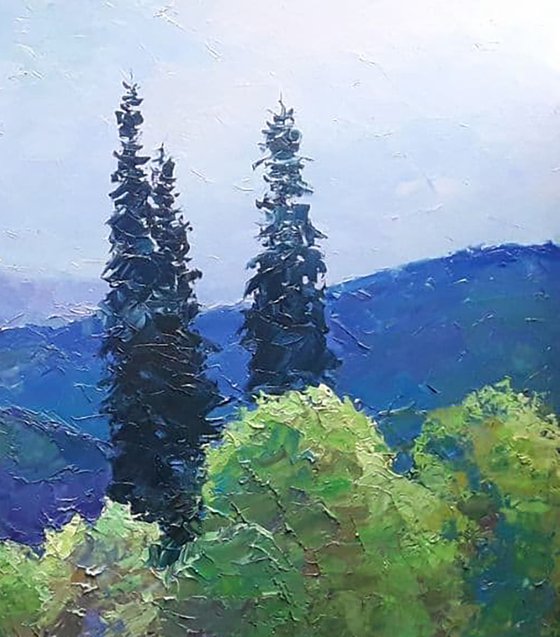 Oil painting Lupine on the slopes