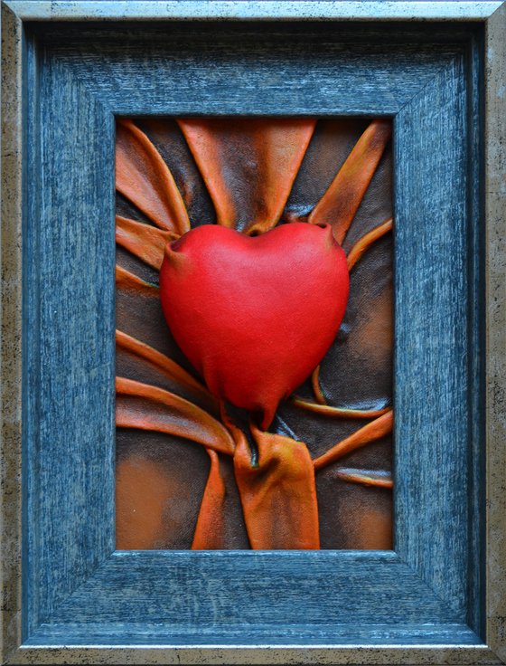 Lovers Heart 23 - Original Framed Leather Sculpture Painting Perfect for Gift