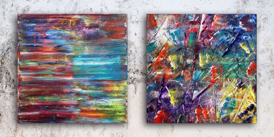 "Yin And Yang" - Original Extra Large PMS Abstract Diptych Oil Paintings On Canvas - 60" x 30"