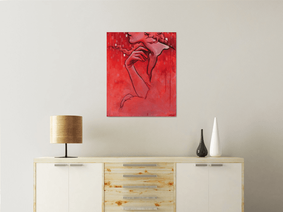 Red figurative woman 's silhouette: The Alquimista 73 x 60 cm