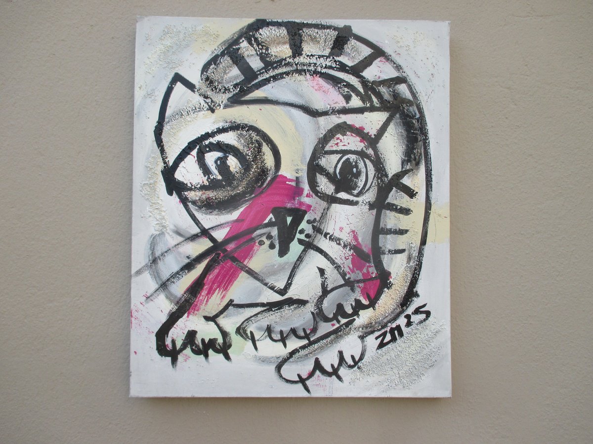 Expressive Animal Acrylic Painting By Sonja Zeltner-Muller, 20 X 24", Expressive Grumpy Pink Cat, Original Artwork