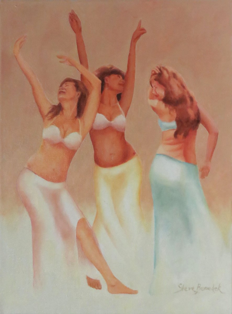 Impressionistic Portrait Oil Painting By Stephen Benedek, 18 X 24", Three Dancers, Original Artwork