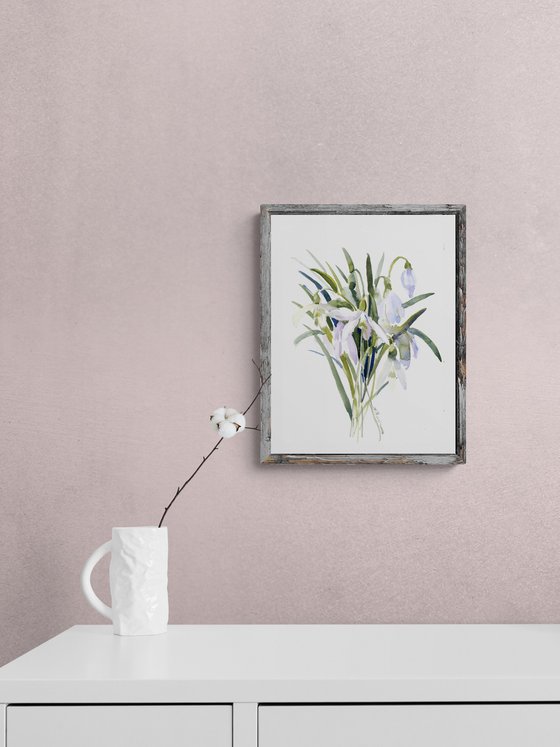 Snowdrop watercolor flowers